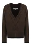 Jw Anderson Slanted V-neck Sweater In Brown