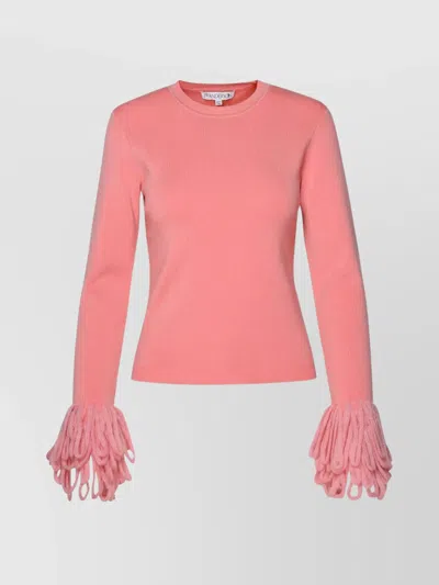 JW ANDERSON WOOL BLEND CREW NECK SWEATER WITH FRINGED SLEEVES
