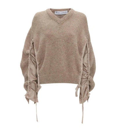 Jw Anderson Wool-blend Ruched Jumper In Brown