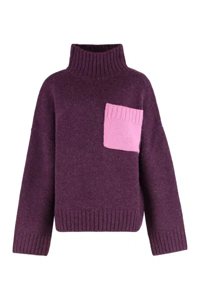 Jw Anderson Wool Blend Turtleneck Sweater In Purple