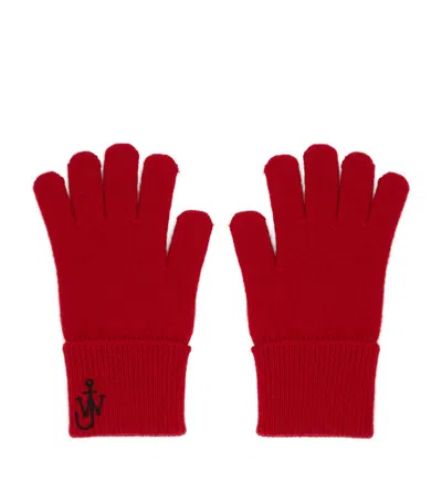 Jw Anderson Jw Anchor-logo Knit Gloves In Red