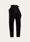 Jw Anderson Wool Gabardine Fold Over Belted Trousers In Black