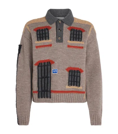 Jw Anderson Wool Jacquard House Polo Sweater In Brown