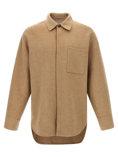 Jw Anderson Wool Overshirt Shirt And Blouse Grey In Brown
