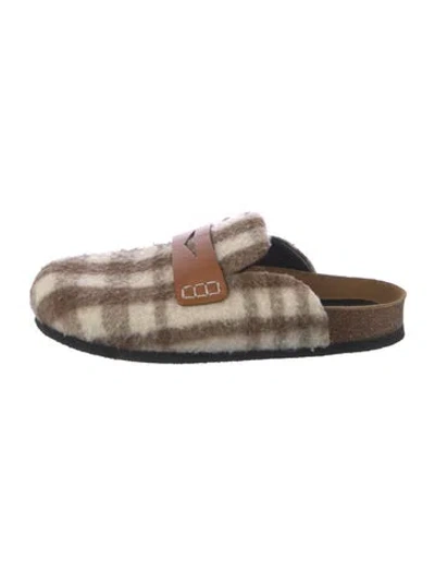 Pre-owned Jw Anderson Wool Plaid Print Mules In Brown
