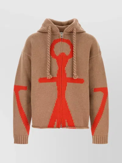 Jw Anderson Wool Sweatshirt With Drawstring Hood In Brown