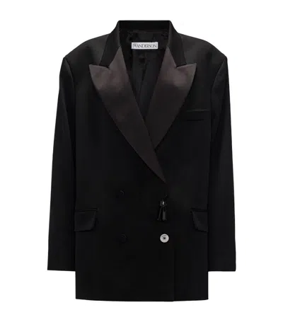 Jw Anderson Double-breasted Contrasting-collar Blazer In Black