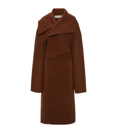Jw Anderson Wool Wrap Coat In Brown
