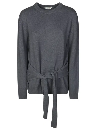 Jw Anderson Wool-cotton Waist Tie Jumper In Gray