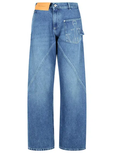 JW ANDERSON JW ANDERSON 'WORKWEAR' COTTON PANTS WITH LIGHT BLUE TWISTED LEG WOMEN
