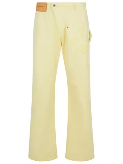 JW ANDERSON JW ANDERSON WORKWEAR' COTTON PANTS WITH YELLOW TWISTED LEG