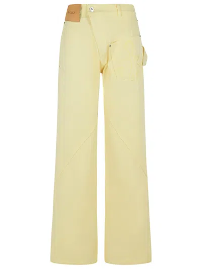 Jw Anderson Cotton Trousers With Wide Twisted Leg In Yellow