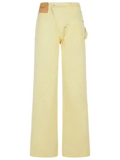 JW ANDERSON WORKWEAR' COTTON PANTS WITH YELLOW TWISTED LEG