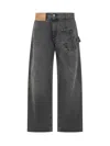 Jw Anderson J. W. Anderson Relaxed Fit Grey Jeans With Diagonal Stitching And Embroidered Logo In Gray