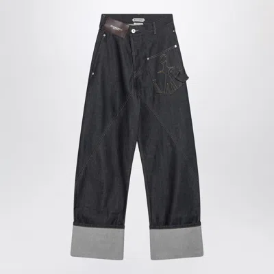 Jw Anderson Workwear Jeans In Indigo Denim With Twisted Turn-up In Blue