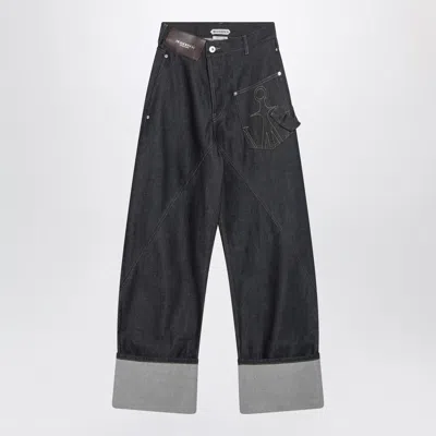 Jw Anderson Workwear Jeans In Indigo Denim With Twisted Turn-up In Black