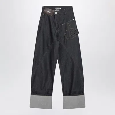 Jw Anderson Workwear Jeans In Indigo Denim With Twisted Turnup In Blue