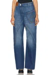 Jw Anderson Twisted Paneled Embroidered High-rise Jeans In Light Blue