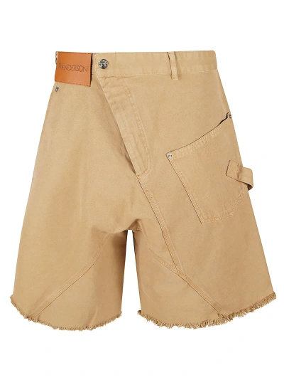 Jw Anderson Wrap Front Logo Patch Shorts In Beige