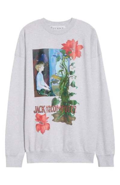 Jw Anderson X Christiane Kubrick Jack Cotton Crewneck Sweatshirt In Light Grey Melange