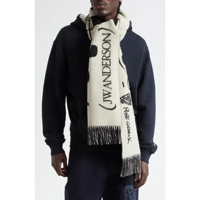 Jw Anderson X Guinness Smooth Tempo Virgin Wool & Cashmere Fringe Scarf In White
