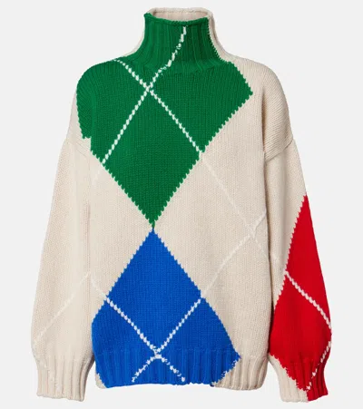 Jw Anderson X Pringle Of Scotland Oversized Argyle Wool Turtleneck Sweater In Multi