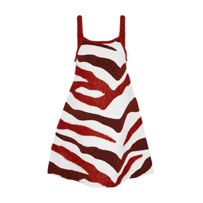 Jw Anderson Zebra-intarsia Knitted Dress In White And Red