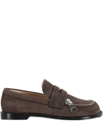 Jw Anderson Zip-detail Leather Loafer In Brown