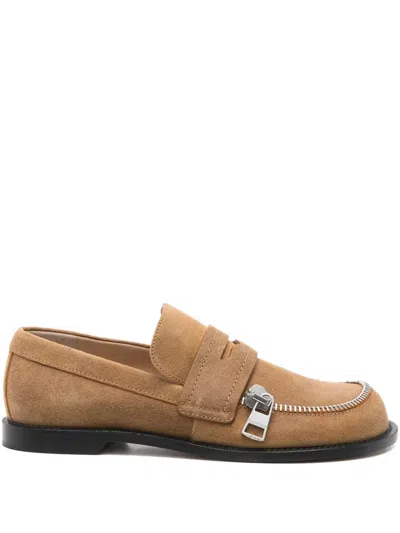 Jw Anderson Zip-detail Penny Loafers In Neutral