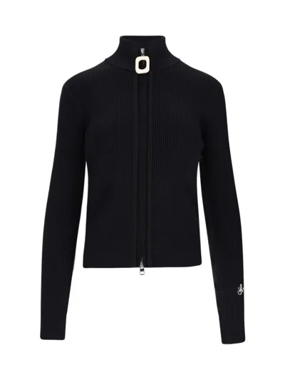 JW ANDERSON ZIP LOGO CARDIGAN - BLACK
