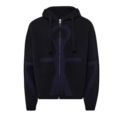 Pre-owned Jw Anderson Zip Up Anchor Hoodie 'black/navy' | Men's Size Xxl