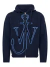 Jw Anderson J. W. Anderson Zip-up Hooded Sweater With Contrasting Logo In Blue