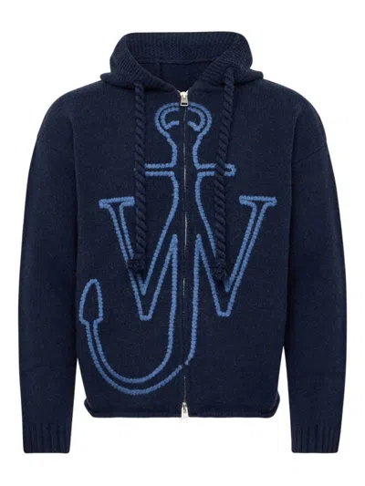 JW ANDERSON ZIP-UP HOODED SWEATER WITH CONTRASTING LOGO