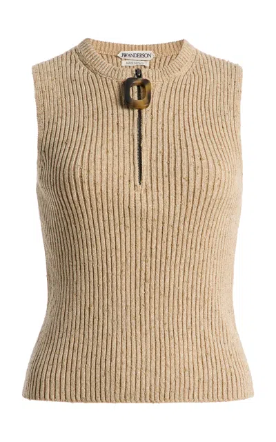 Jw Anderson Zipped Cotton-blend Tank Top In Neutral
