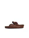 Jw Anderson Leather Slippers With Ruffle Trim And Bow In Brown