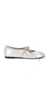 Jw Pei Erika Topstitching Lace-up Ballet Flats In Metallic Silver