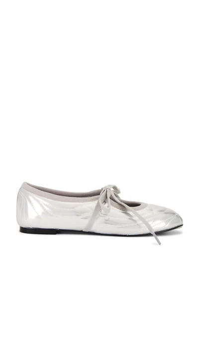 Jw Pei Erika Topstitching Lace-up Ballet Flats In Metallic Silver