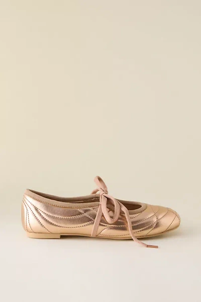 Jw Pei Erika Topstitching Lace-up Metallic Ballet Flats In Gold