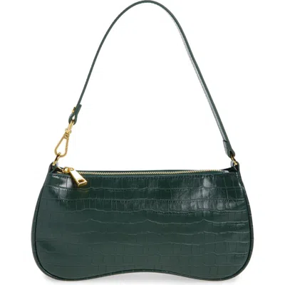 Jw Pei Eva Croc Embossed Faux Leather Convertible Shoulder Bag In Dark Green Croc