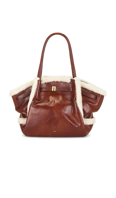 Jw Pei Hana Medium Faux Shearling Trim Tote Bag In Brown