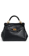 Jw Pei Lucia Classic Top Handle Woven Bag Black In Black