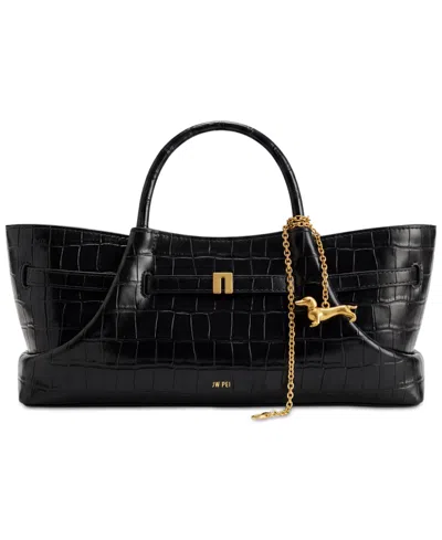 Jw Pei Maeve Dachshund Metal Charm Medium Tote Handbag In Black Croc