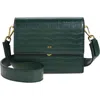 Jw Pei Mini Flap Croc Embossed Faux Leather Crossbody Bag In Dark Green Croc