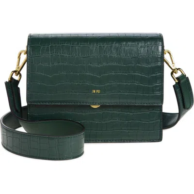 Jw Pei Mini Flap Croc Embossed Faux Leather Crossbody Bag In Dark Green Croc