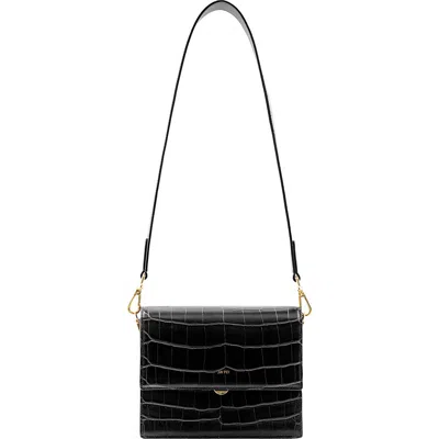 Jw Pei Mini Flap Croc Embossed Faux Leather Shoulder Bag In Black
