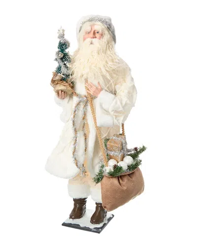 K & K INTERIORS 27IN SANTA IN COAT WITH TREE & SACK OF GIFTS