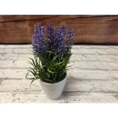 K & K Interiors Artificial Purple Lavender In White Ceramic Planter