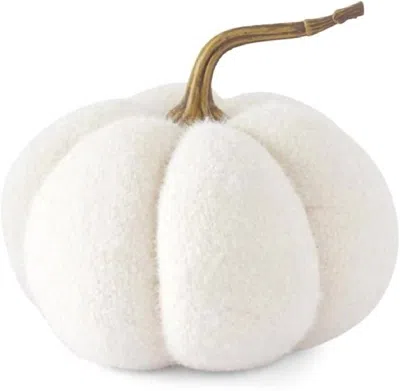 K & K Interiors Fuzzy Knit Pumpkin In White