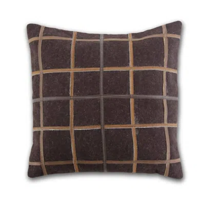 K & K Interiors Hide & Leather Grid Pillow In Brown