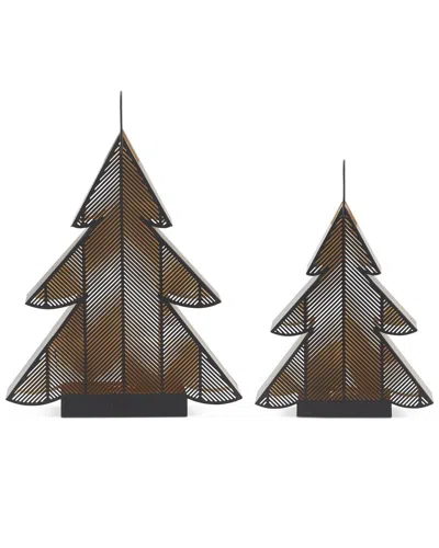 K & K Interiors K&k Interiors Set Of 2 Metal Christmas Tree Lanterns In Black